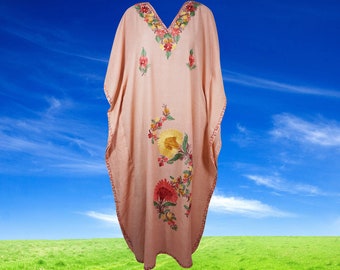 Women's Kaftan Maxi Dress, Pink Beach Holidays Caftan, Lounger, Cotton Embroidered Summer Caftans, Handmade Gift One size L-2XL One Size
