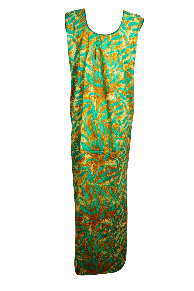 Boho Loose Nightgown Womens Maternity Dress printed handmade Indian cotton kaftan Sea Green Sleepwear Housedress L Maxi Caftan Dress