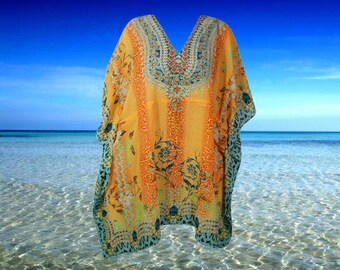 Womens Kaftan Dress, Knee Length Beach Caftan, Sheer Georgette Peach Oversized Dress, Resort Wear, Dresses L-2X