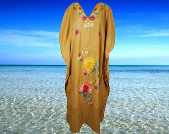 Autumn Gold Kaftan Dress for women, Embroidered Maxi Dress, Hostess Caftan dress, Kimono Caftan Maxi Dress,  L-3XL One size