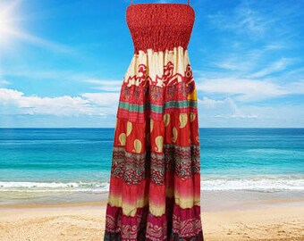 Women Travel Maxi Dress, Sari Silk Red Handmade Party Evening Dress, Summer Beach Wear Dress, Holiday Dresses, Hippie Dress S/M