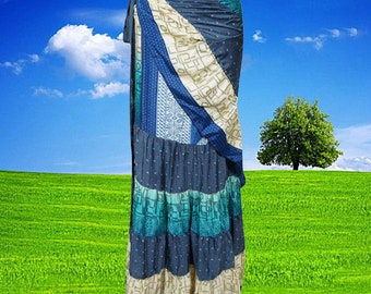 Boho Wrap Skirt for Women, Blue Ruffle Wrap Skirt, Tiered Maxi Wrap Skirts, Wrap Skirt with Ties, Long Skirt, Flounce Skirt One size