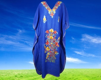 Women's Kaftan Maxi Dress, Handmade Gift, Navy Blue Beach Holidays Caftan, Lounger, Cotton Embroidered Caftans, One size L-2XL