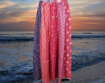 Womens Maxi Skirt, Pink Boho Patchwork Skirt, Vintage Retro Long Skirts, Cotton Casual Handmade SKIRTS S/M/L
