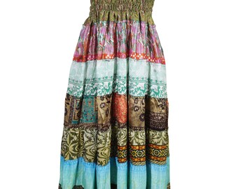 Tiered Printed Patchwork Long Dress Bohemian Style Funky Summer Boho Chic Sundress