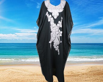 Womens Maxi Kaftan Dress, Gift, cotton Caftan dress, Black embroidered dress, holiday Fashion, Loose Oversize Caftans L-3XL