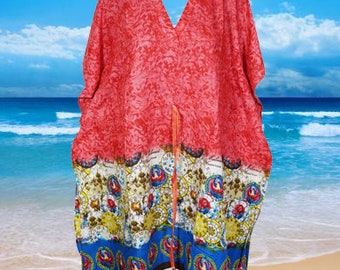 Boho Cotton Summer Kaftan Dress, Red Print Beach Short Caftan Dresses Cover up, Resort wear, Handmade, Fall Boho, Travel Kimono S/M