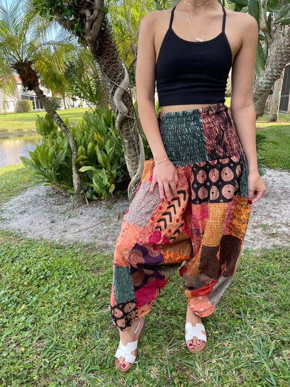 Women Patchwork Stone Washed, Genie Yoga Bohemian Hippie Pants