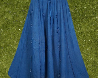 Blue Long Skirt, Soft and Flowy Long Boho Skirts, Clothing, Floral  Hippie Maxi Skirt, Elastic Waist Skirt, Ren Faire Clothing S/M/L