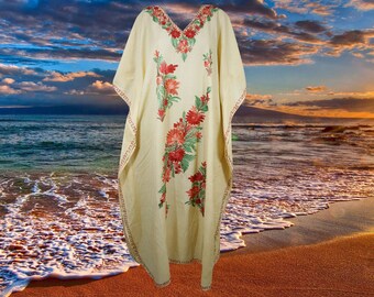 Womens Kaftan Maxi Dress, Handmade Gift, Flowy Caftan, Yellow Housedress, Caftan Embroidered Kaftan, Bohemian Fashion L-2XL