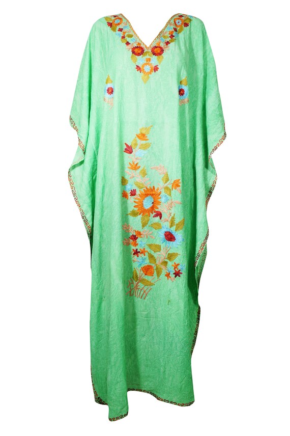 Womens Kaftan Maxi Dress Green Housedress Boho Chic | Etsy