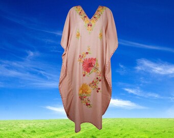 Women's Crape Pink Kaftan Dress , Embroidered Caftan, Kimono Maxi Dress, Loose fit dress, Oversized dress , Resort wear L-2X One size