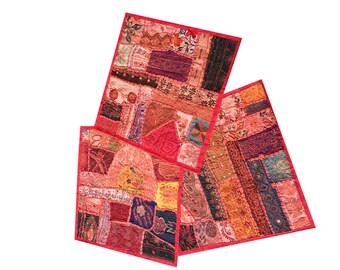 Boho Decorative Set Of 3 Indian Throw Pillow Cases Cotton Embroidered Patchwork Cushion Cover 16 x 16