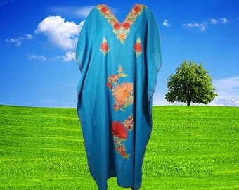 Women's Kaftan Maxi Dress, Handmade Gift, Azure Blue Beach Holidays Caftan, Lounger, Cotton Embroidered Caftans, One size L-2XL One Size