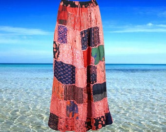 Patchwork Boho Maxi Skirt, Women’s Patchwork Skirt, Summer Festival Beach Skirt, Red Handmade Skirts S/M/L