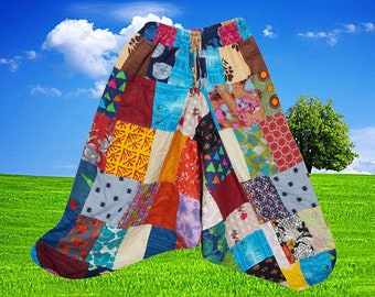Harem Pants, Hippie Pants, Gypsy Pant, Genie Wide Leg, Boho Trousers, Colorful Patchwork Alladin Pants, Sari Pants, Gypsy Pants S/M/L