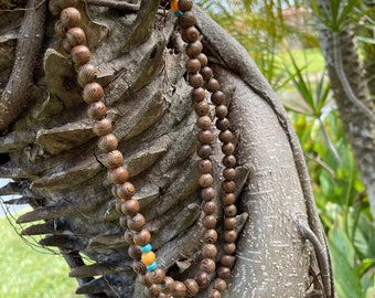 Buddhist Prayer Bead Mala Necklace, Yoga Oriental Wood Buddha Bead Mala, Bodhi Seed Buddhist Sacred Geometry Mala Beads