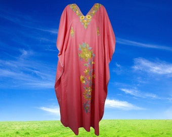 Women's Kaftan Maxi Dress, Pink  Beach holiday Caftan Dresses, Lounger, Cotton Embroidered Summer Caftans, Oversize L-4XL One Size