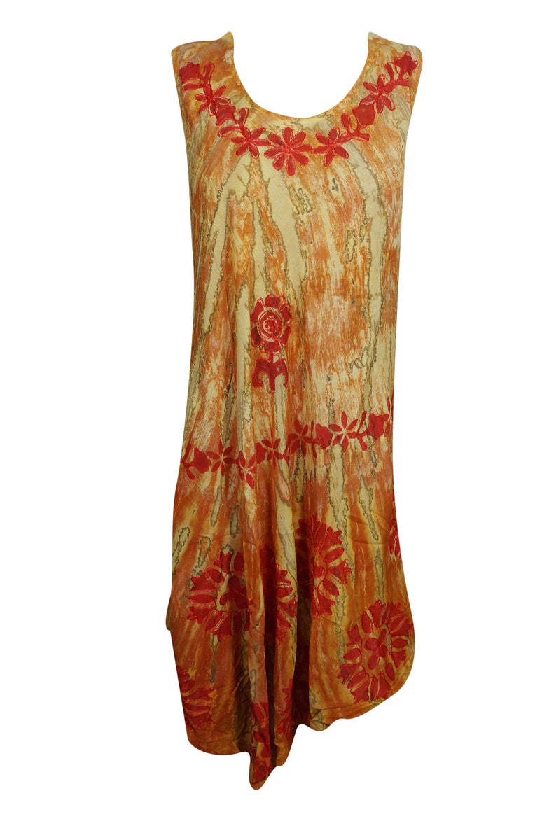 Women Sundress Umbrella Tie Dye Batik Embroidered Boho Hippy Gypsy Sleeveless Flared Tank Dress L
