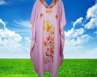 Womens Maxi Kaftan, Gift, cotton Caftan dress, Pink Embroidered dress, holiday Fashion, Loose dress, Caftans for women, Caftans L-2XL