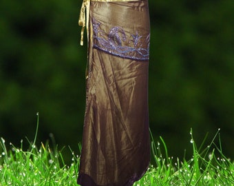 Womens Wrap Skirt, Embroidered Vintage Silk Georgette Skirt, Reversible 2 Layer Skirts, Purple Gold Long Wrap Skirts One Size