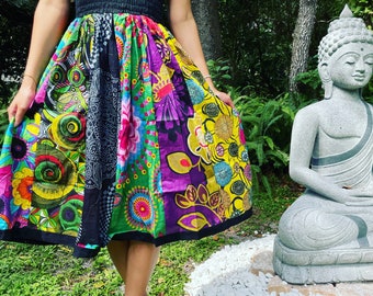 Women Maxi Skirt, Strapless Dresses Multicolor Floral Boho Hippy Dress, Summer Beach skirt, Cotton Voile Dresses S/M