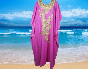 Women's Travel Kaftan Dress, Boho Maxi Dresses, Pink Boho Maxi Dress, Gift, Beach Holidays, Cotton Hand Embroidered Caftans L-3XL One Size