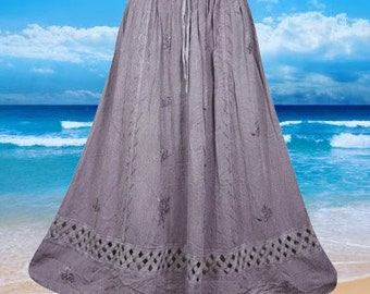 Grey Maxi Skirts, Medieval inspired Hippie Rayon Skirt, Western Long Skirt , Elastic Waist Skirt, Handmade Skirts S/M/L