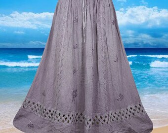 Grey Maxi Skirts, Medieval inspired Hippie Rayon Skirt, Western Long Skirt , Elastic Waist Skirt, Handmade Skirts S/M/L