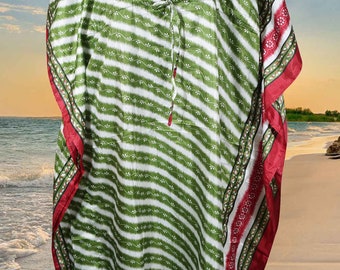Womens Kaftan Dresses, Green Floral Printed Dresses, Gift, Beach Coverup, Lightweight Resort Dresses L-2XL One size