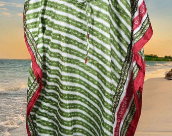 Womens Kaftan Dresses, Green Floral Printed Dresses, House Dress, Muumuu, Kimono Caftan, Lightweight Resort Dresses L-2XL One size