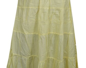 Women's Summer Maxi Skirt, Cotton Lemon Yellow Casual Bohemian Skirts, Beach Skirt SM