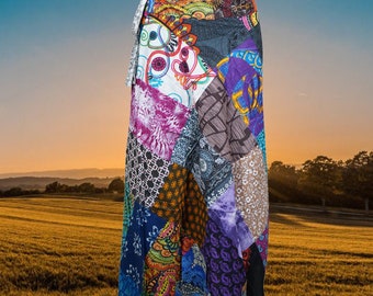 Womens Patchwork Wrap Around Short Cotton Skirt, Wrap Skirt, Summer Purple Pink Indian Magic Skirts One size