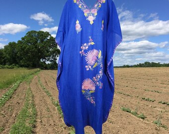 Women's Kaftan Maxi Dress, Handmade Gift, Admiral blue Beach Holidays Caftan, Lounger, Cotton Embroidered Caftans, One size L-2XL