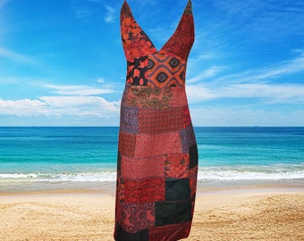 Womens Patchwork Maxi Dress, Red Strap Maxi Dress, Cotton Handmade Printed Long Dresses S/M