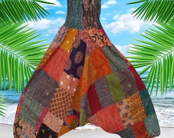 Boho Aladdin Harem Baggy Pant, Patchwork Orange Sherbet Stonewashed Yoga Travel Pants, Cotton Trousers S/M