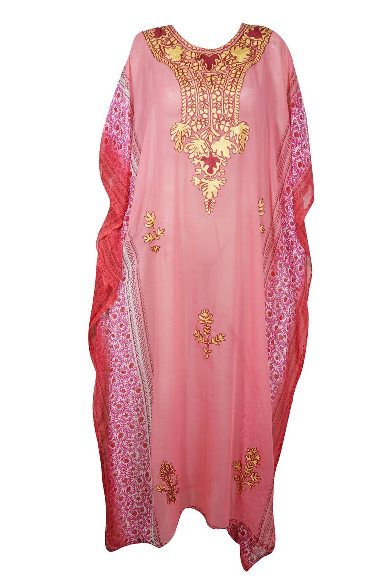 Holiday evening dress 4X boho maxi dress Peach Red Floral Embroidered Printed kaftan Dress Kaftan Dress Womens Caftan Maxi Dress