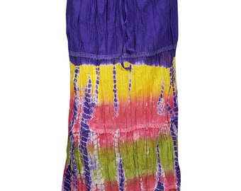 Womens Maxi Skirt, Tie Dye, Crinkle Cotton Skirt, Beach Boho Skirts, Colorful, Casual, Resort Wear SM