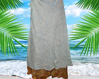 Womens Long Wrap Skirt, Gray Beach Cover Up, Boho Two Layer Silk Sari, Bohemian Clothing, Magic Wrap Around Skirts One size