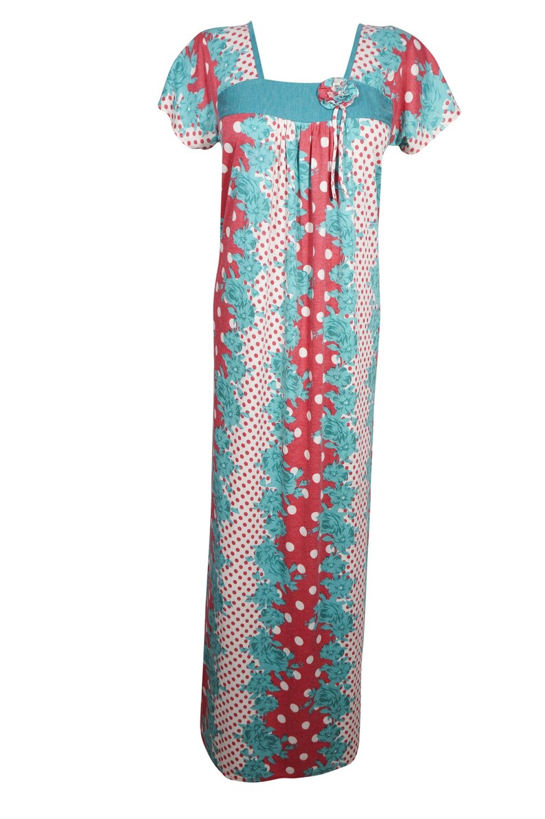 Nightgown Housedress Sleepwear Kaftan Dresses SM Blue Red Floral Printed House Dresses Nightwear Women Maxi Dress