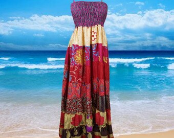 Bohemian Maxi Dress, Spaghetti Strap Purple Red Printed Handmade Dress, Empire Waist Beach Style Sundress S/M