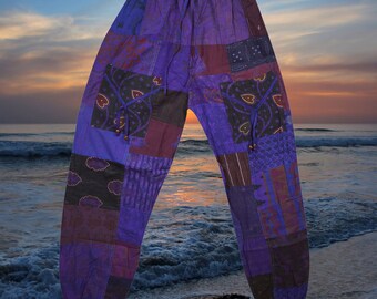 Patchwork Harem Pant Blue Boho Harem Pant With Pockets Unisex Summer Hippie Pants  Boho Pants Beach Stonewashed Cotton Travel Pant S/M/L