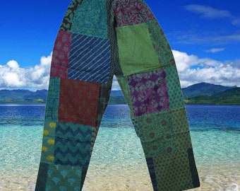 Unisex Patchwork Funky Green Printed Trouser Pant, Hippie Pants, Patchwork Pants, Handmade Cotton Pant S/M/L