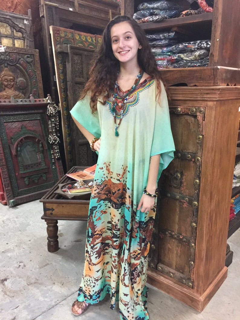 Holiday evening dress 4X boho maxi dress Peach Red Floral Embroidered Printed kaftan Dress Kaftan Dress Womens Caftan Maxi Dress