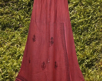 Old Copper Maxi Western Skirt, Embroidered long Skirts, Front Layer Floral  Hippie Maxi Skirt, Elastic Waist Skirt, Ren Faire Clothing S/M/L
