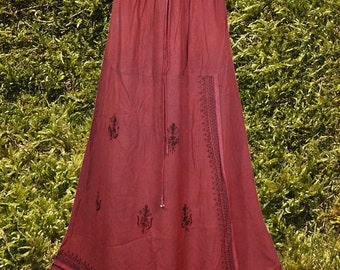 Old Copper Maxi Western Skirt, Embroidered long Skirts, Front Layer Floral  Hippie Maxi Skirt, Elastic Waist Skirt, Ren Faire Clothing S/M/L
