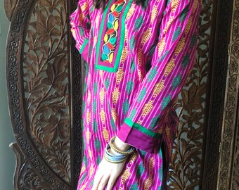 Womens Tunic Shirt dresses, Pink Printed Cotton Tunic, Bohemian Embroidered Kurti SM