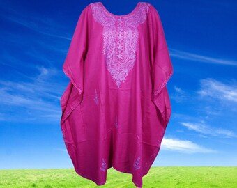 Womens kaftan Dress, Mid-Tone Magenta, Handmade Embellished Floral Mid Calf, Kaftan, Lounger Cover Up Tunic Dress One Size L-4XL
