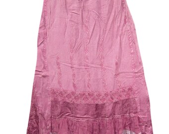 Womens Skirts Pink Stonewashed Rayon Embroidered Bohemian Style A-line Peasant Skirts S