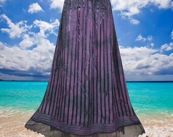 Purple Shiny Ribbon Frill Long Skirts, Vintage Retro Maxi Skirt, Western Skirts for Renaissance Faire M/L